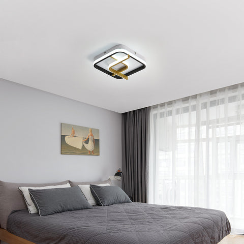 Moderne LED-Deckenleuchte, 23 W, quadratische Deckenleuchte, 6000 K (kaltweißes Licht), Acryl-Deckenlampe, geeignet für Badezimmer, Küche, Wohnzimmer, Schlafzimmer (Schwarzgold)