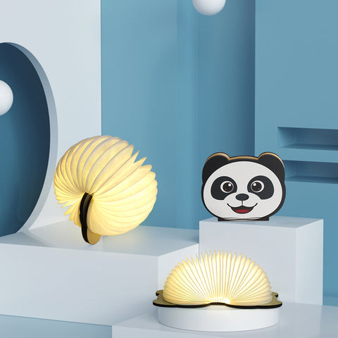 Goeco LED-Klappbuchlampe, Cartoon Panda Mehrfarbige Nachtlichter, wiederaufladbare USB-Klappbuchlampe für