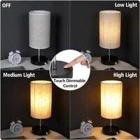 Dimmbare Touch-Nachttischlampe, 2 USB mit E27-Glühbirne, beige Stoffschirm, Tischlampe für Nachtbar, Schlafzimmer, Wohnzimmer, Hotel, Café, Kinderzimmer, Wohnzimmer, Büro (ohne Glühbirne)