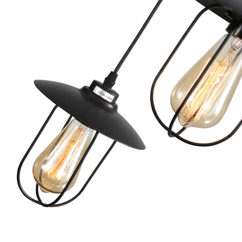 Industrie Kronleuchter, Vintage 3-flammige Pendelleuchte im Industrial Design, Retro Hängelampe mit 3 Metallkäfigen, Farbe: Schwarz, Fassung: E27, 3-flammig