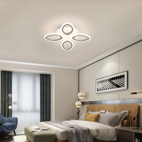 Moderne dimmbare LED-Deckenleuchte 40 W, Blumenform-Design-Deckenlampe, Acryl-Metallblütenblatt-Kronleuchter mit Fernbedienung, geeignet für Schlafzimmer, Treppen, Flure, Balkone, Gänge (4 Lichter) 