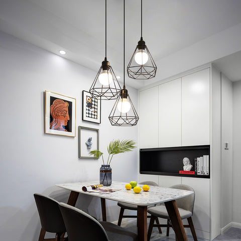 Vintage Industrielle Pendelleuchte 3 Lichter, Geometrischer Käfig Metall Kronleuchter E27 - Schwarze Pendelleuchte im Retro-Stil