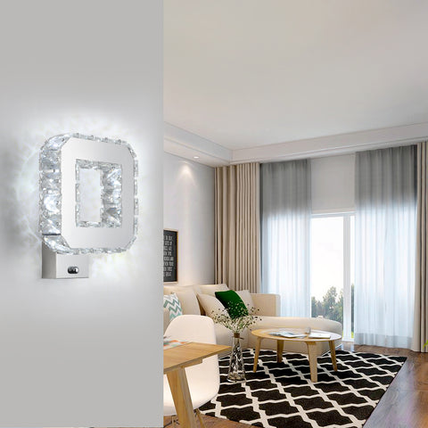 Innen-Kristallwandleuchte 12W 1080lm Moderne LED-Kristallwandleuchte Dekoration Wandleuchte für Schlafzimmer Esszimmer Foyer Kaltweiß 6000K