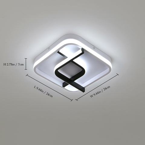 Moderne quadratische Deckenleuchte, 24 cm Schwarz-Weiß-Geometrie-LED-Deckenleuchte, 23 W 6000 K kaltweißes Licht, Acryl-LED-Deckenleuchte, für Schlafzimmer, Wohnzimmer, Korridor, Balkon