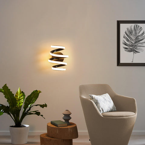 LED-Wandleuchte, 21 W, schwarze Spirale, einfache moderne Kreativität, Aluminium-Metall-Wandleuchte, 3000 K, Innenwandleuchte, geeignet für Schlafzimmer, Flur, Wohnzimmer, Bar 