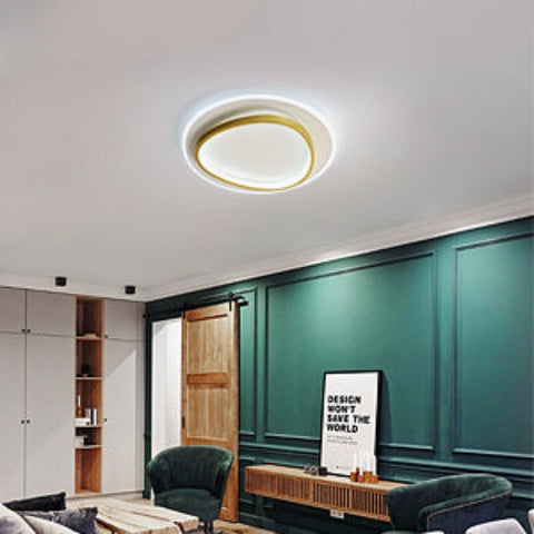 Moderne LED-Deckenleuchte, 40 W, 2700–6500 K, dimmbare LED-Deckenleuchte mit Fernbedienung, runde, halbbündige Deckenbeleuchtung für Schlafzimmer, Wohnzimmer, Büro, Arbeitszimmer (Ø40 cm, Weiß und Gold) 