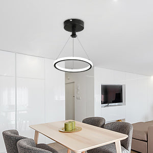 Moderne LED-Ring-Pendelleuchte 32W Moderne LED-Esstisch-Pendelleuchte Acryl-LED-Kronleuchter, 220V, 22CM LED-Kronleuchter-Deckenleuchte für Wohnzimmer, Esszimmer, Flur, Café, Bartheke, Schwarz 
