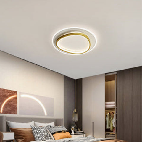 Moderne LED-Deckenleuchte, 40 W, 2700–6500 K, dimmbare LED-Deckenleuchte mit Fernbedienung, runde, halbbündige Deckenbeleuchtung für Schlafzimmer, Wohnzimmer, Büro, Arbeitszimmer (Ø40 cm, Weiß und Gold) 