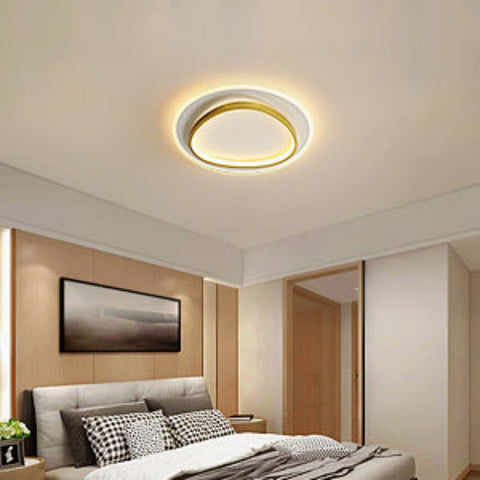 Moderne LED-Deckenleuchte, 40 W, 2700–6500 K, dimmbare LED-Deckenleuchte mit Fernbedienung, runde, halbbündige Deckenbeleuchtung für Schlafzimmer, Wohnzimmer, Büro, Arbeitszimmer (Ø40 cm, Weiß und Gold) 