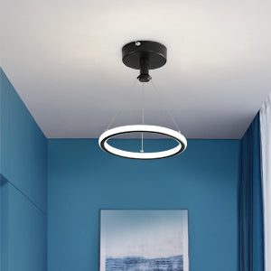 Moderne LED-Ring-Pendelleuchte 32W Moderne LED-Esstisch-Pendelleuchte Acryl-LED-Kronleuchter, 220V, 22CM LED-Kronleuchter-Deckenleuchte für Wohnzimmer, Esszimmer, Flur, Café, Bartheke, Schwarz 
