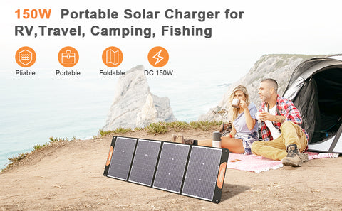 150 W 20 V leichte Solar-Falttasche, monokristallines Silizium, schwarz, für Camping, Anhänger, Auto, Ozean