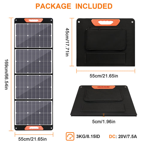 150 W 20 V leichte Solar-Falttasche, monokristallines Silizium, schwarz, für Camping, Anhänger, Auto, Ozean