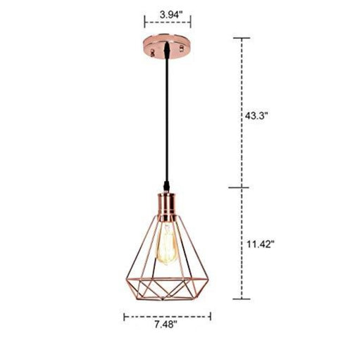 Goeco Geometrische Pendelleuchte Vintage Pyramid Drahtschirm Deckenpendelleuchte (Roségold)