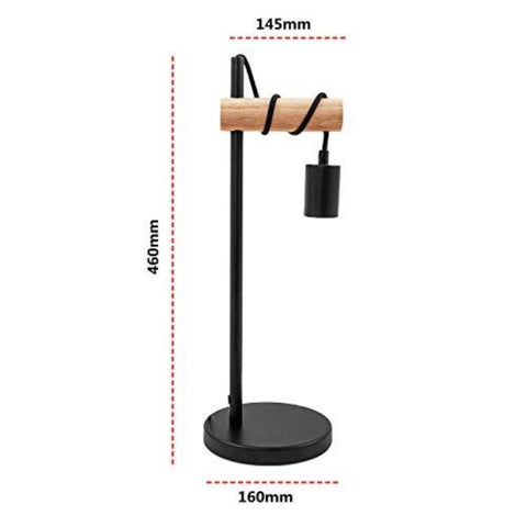 Tischlampe, Retro-Design-Leselampe, Holz und Metall, Büro- und Schlafzimmerbeleuchtung, Nachttischlampe, für E27-LED-Glühbirne, max. 10 W (schwarz)