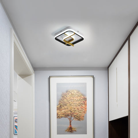 Moderne LED-Deckenleuchte, 23 W, quadratische Deckenleuchte, 6000 K (kaltweißes Licht), Acryl-Deckenlampe, geeignet für Badezimmer, Küche, Wohnzimmer, Schlafzimmer (Schwarzgold)