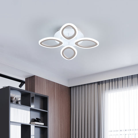 Moderne dimmbare LED-Deckenleuchte 40 W, Blumenform-Design-Deckenlampe, Acryl-Metallblütenblatt-Kronleuchter mit Fernbedienung, geeignet für Schlafzimmer, Treppen, Flure, Balkone, Gänge (4 Lichter) 