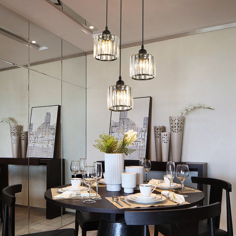 Nordischer moderner minimalistischer Kronleuchter E27 halbbündige LED-Kristall-Esszimmer-Deckenlampe (rund, 3 Lichter)