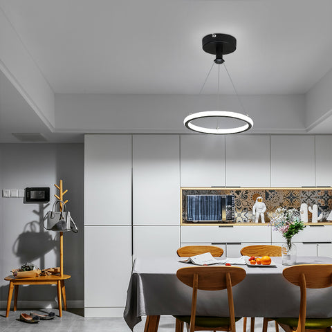 Moderne LED-Ring-Pendelleuchte 32W Moderne LED-Esstisch-Pendelleuchte Acryl-LED-Kronleuchter, 220V, 22CM LED-Kronleuchter-Deckenleuchte für Wohnzimmer, Esszimmer, Flur, Café, Bartheke, Schwarz 