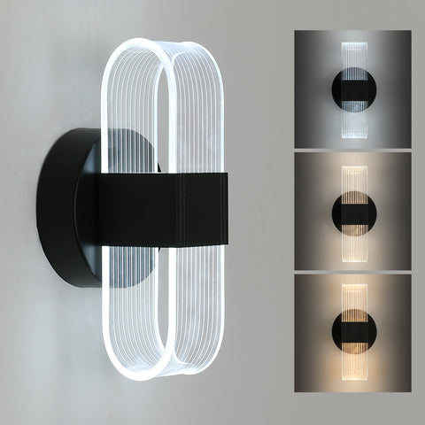 LED-Wandleuchte, dimmbare moderne LED-Wandleuchte, schwarze ovale 10 W Acryl-Innenwandleuchte für Schlafzimmer, Nachttisch, Flur, Wohnzimmer, Flur, 3000–6500 K