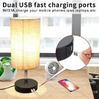Dimmbare Touch-Nachttischlampe, 2 USB mit E27-Glühbirne, beige Stoffschirm, Tischlampe für Nachtbar, Schlafzimmer, Wohnzimmer, Hotel, Café, Kinderzimmer, Wohnzimmer, Büro (ohne Glühbirne)