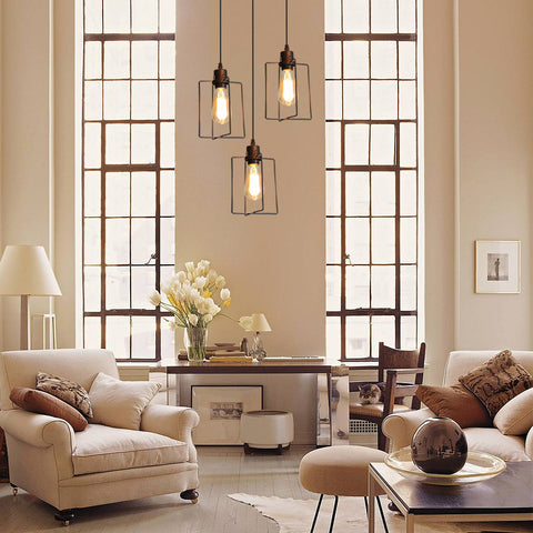 E27 Industrielle Kronleuchter Pendelleuchte Vintage Decke 3 Lichter Metallkäfig Pendelleuchte Retro Stil Dekorativ für Küche Schlafzimmer Esszimmer