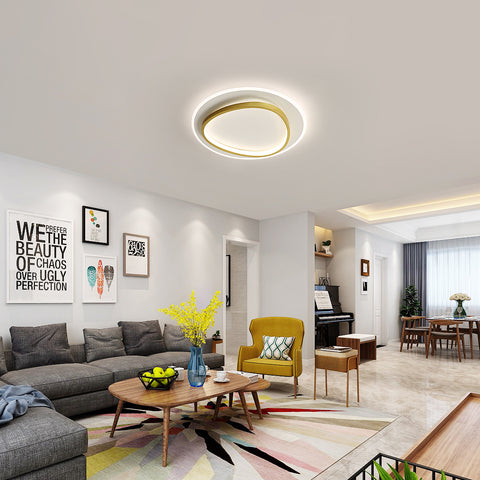 Moderne LED-Deckenleuchte, 40 W, 2700–6500 K, dimmbare LED-Deckenleuchte mit Fernbedienung, runde, halbbündige Deckenbeleuchtung für Schlafzimmer, Wohnzimmer, Büro, Arbeitszimmer (Ø40 cm, Weiß und Gold) 