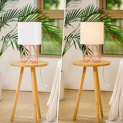 Lampenschirm, moderne Tischlampe für Schlafzimmer, Wohnzimmer, Käfiglampe mit Chrom-Finish und weißem Schirm (Roségold). Leuchtmittel nicht im Lieferumfang enthalten