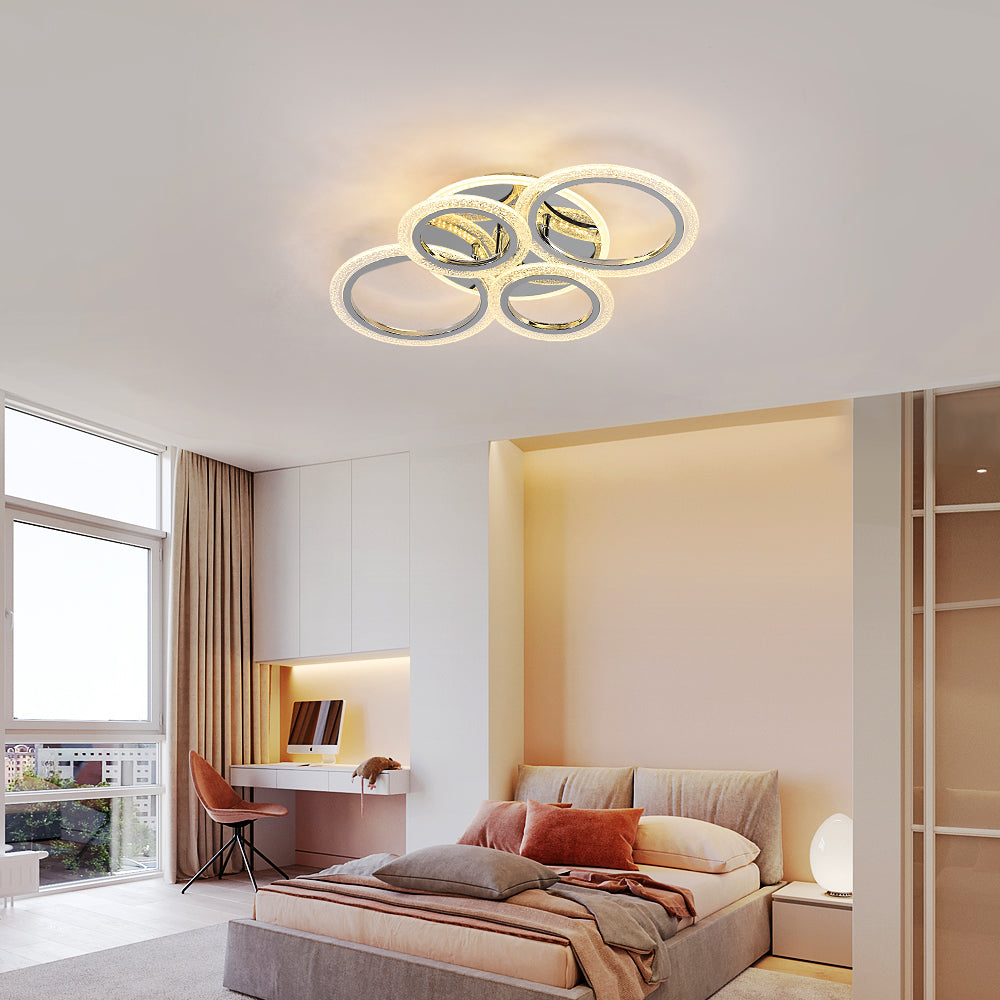 Plafonnier LED Moderne, 60W Lustre de Plafond Design à 4 Anneaux