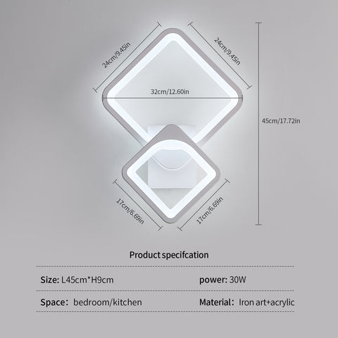32 W Innenwandleuchte, weiße LED-Wandleuchte, quadratisch drehbar, für Innentreppen, Wohnzimmer, Schlafzimmer