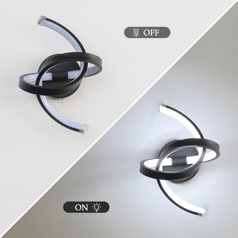 Wandleuchte für den Innenbereich, 19 W, gebogenes Design, LED-Wandleuchten, moderne Acryl-Wandleuchte für Schlafzimmer, Wohnzimmer, Hotel, Treppenhaus, Gang, schwarze Farbe, kaltweißes Licht