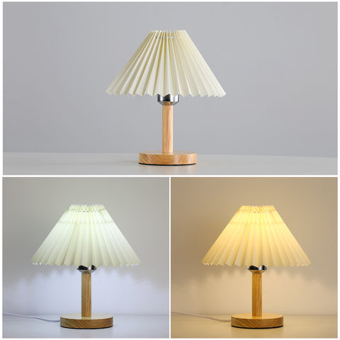 Schreibtischlampe, E27-Plissee-Tischlampe aus Holz, kreatives Mini-Stimmungslicht für Schlafzimmer