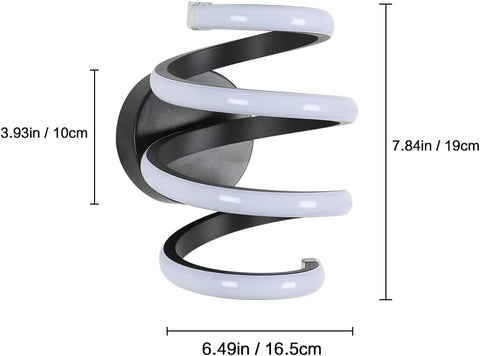 Moderne LED-Wandleuchte, spiralförmige Wandleuchte, Kaltweiß 6000 K. Für Schlafzimmer, Wohnzimmer, Flur, Eingang. Schwarz 