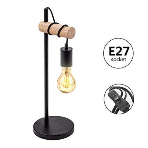 Tischlampe, Retro-Design-Leselampe, Holz und Metall, Büro- und Schlafzimmerbeleuchtung, Nachttischlampe, für E27-LED-Glühbirne, max. 10 W (schwarz)