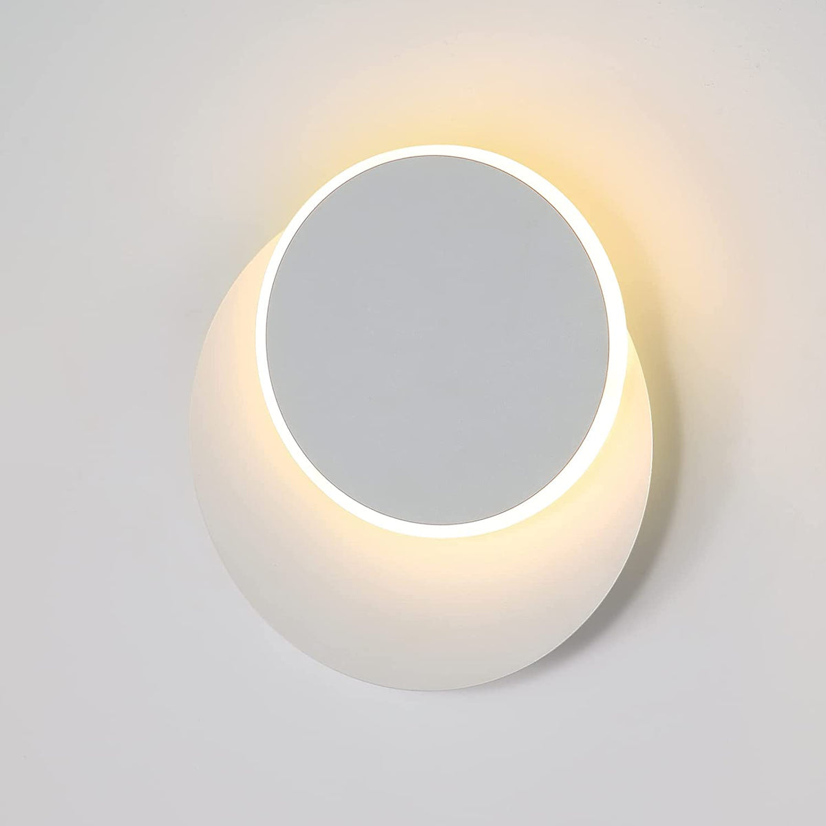 Innenwandleuchte 12W Weiß, Moderne LED Wandleuchte, Creative Eclipse 2 in 1, 360° Drehbar 3000K Warmweiß, Beleuchtung Licht für Wohnzimmer Flur Treppe Schlafzimmer 