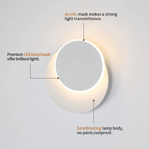 Innenwandleuchte 12W Weiß, Moderne LED Wandleuchte, Creative Eclipse 2 in 1, 360° Drehbar 3000K Warmweiß, Beleuchtung Licht für Wohnzimmer Flur Treppe Schlafzimmer 