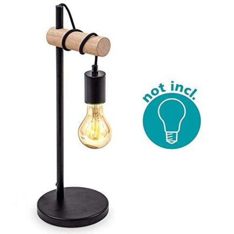 Tischlampe, Retro-Design-Leselampe, Holz und Metall, Büro- und Schlafzimmerbeleuchtung, Nachttischlampe, für E27-LED-Glühbirne, max. 10 W (schwarz)