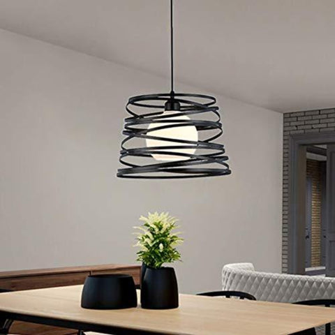Retro Industrial Hängeleuchter, Vintage Industrial Spiral Design Deckenleuchte Ø30cm, E27 Metall Deckenleuchte Verstellbare Seildekoration, Schwarz (Ohne Leuchtmittel)