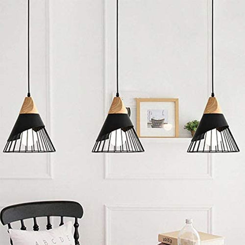 Vintage-Pendelleuchte im Industriestil, E27-Kronleuchter aus schwarzem Holz und Metall, Designer-Deckenlampe für Küche, Wohnzimmer, Restaurant, Flur, Durchmesser 25 cm