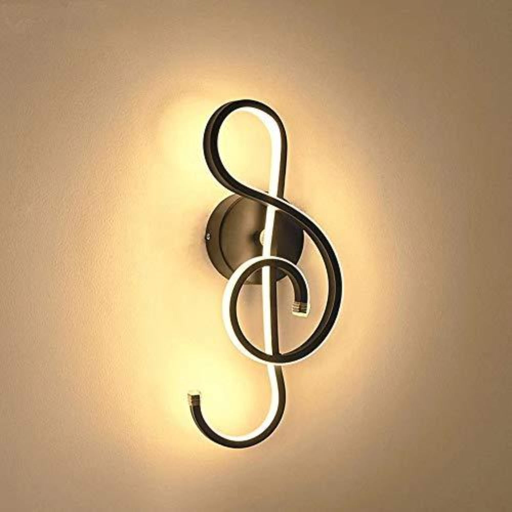 Moderne LED-wandlamp Creatieve binnenwandlamp, muzieknootvorm, 22W LED-strip Minimalistische aluminium kunstdecoratie voor slaapkamer, trap, woonkamer, café, 3000K zwart