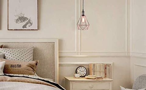 Goeco Geometrische Pendelleuchte Vintage Pyramid Drahtschirm Deckenpendelleuchte (Roségold)