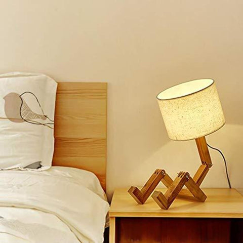 Kreative Massivholz LED Tischlampe Roboter Nachttischlampen für Schlafzimmer Arbeitszimmer Schlafzimmer im europäischen Stil