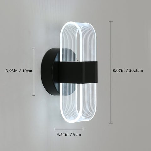 LED-Wandleuchte, dimmbare moderne LED-Wandleuchte, schwarze ovale 10 W Acryl-Innenwandleuchte für Schlafzimmer, Nachttisch, Flur, Wohnzimmer, Flur, 3000–6500 K