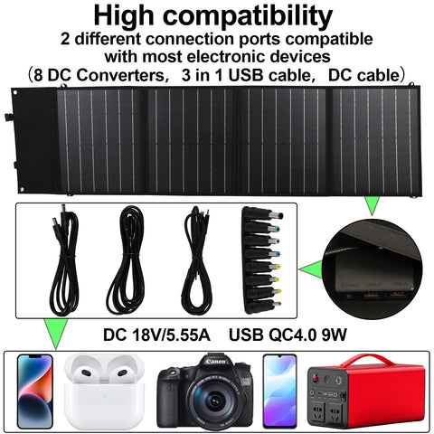 Optimierter Titel auf Französisch: 100 W, 18 V faltbares Solarladegerät, tragbare Tasche für Outdoor-Aktivitäten