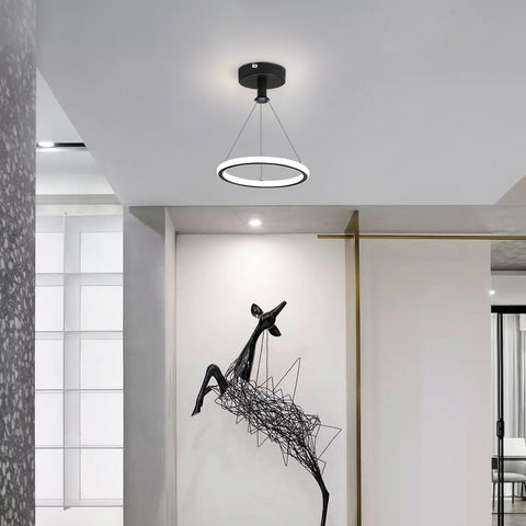 Moderne LED-Ring-Pendelleuchte 32W Moderne LED-Esstisch-Pendelleuchte Acryl-LED-Kronleuchter, 220V, 22CM LED-Kronleuchter-Deckenleuchte für Wohnzimmer, Esszimmer, Flur, Café, Bartheke, Schwarz 