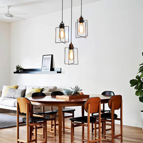 E27 Industrielle Kronleuchter Pendelleuchte Vintage Decke 3 Lichter Metallkäfig Pendelleuchte Retro Stil Dekorativ für Küche Schlafzimmer Esszimmer