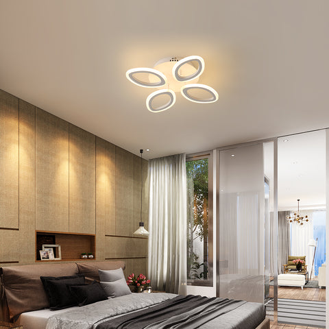 Moderne dimmbare LED-Deckenleuchte 40 W, Blumenform-Design-Deckenlampe, Acryl-Metallblütenblatt-Kronleuchter mit Fernbedienung, geeignet für Schlafzimmer, Treppen, Flure, Balkone, Gänge (4 Lichter) 