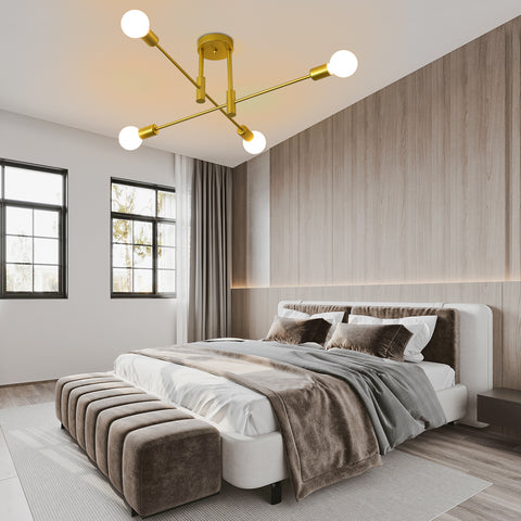 Industrielle Deckenleuchte Retro Deckenleuchte Golden 4-flammig E27 Metall Moderne LED Kronleuchter für Schlafzimmer, Wohnzimmer, Küche, Büro, Café, Restaurant