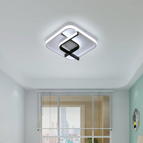 Moderne quadratische Deckenleuchte, 24 cm Schwarz-Weiß-Geometrie-LED-Deckenleuchte, 23 W 6000 K kaltweißes Licht, Acryl-LED-Deckenleuchte, für Schlafzimmer, Wohnzimmer, Korridor, Balkon