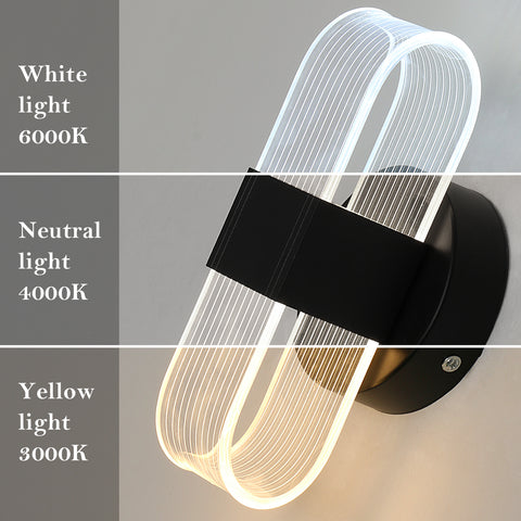 LED-Wandleuchte, dimmbare moderne LED-Wandleuchte, schwarze ovale 10 W Acryl-Innenwandleuchte für Schlafzimmer, Nachttisch, Flur, Wohnzimmer, Flur, 3000–6500 K