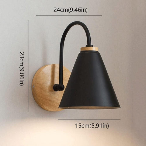 Nachttisch-Wandleuchte aus skandinavischem Holz. Wandleuchte mit E27-Sockel. Für Schlafzimmer, Wohnzimmer, Flur, Eingangsbereich. Schwarz. Glühbirne nicht im Lieferumfang enthalten